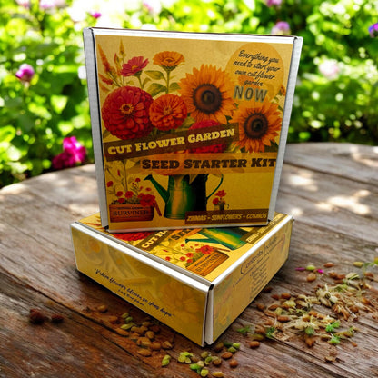 Kit - Flower Garden Starter Kit with Zinnia, Cosmo, and Sunflower seeds