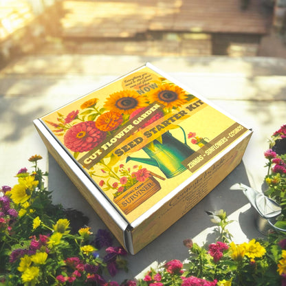 Kit - Flower Garden Starter Kit with Zinnia, Cosmo, and Sunflower seeds
