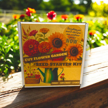 Kit - Flower Garden Starter Kit with Zinnia, Cosmo, and Sunflower seeds