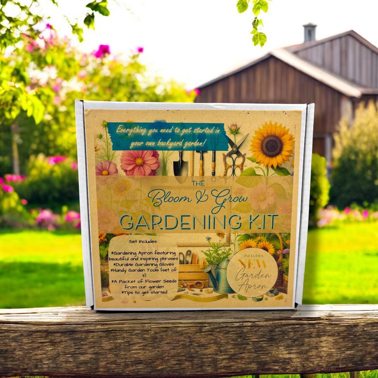 Kit - Bloom & Grow Garden Starter Kit with Garden Apron, Cosmo seeds, Gloves and Gardening Tools