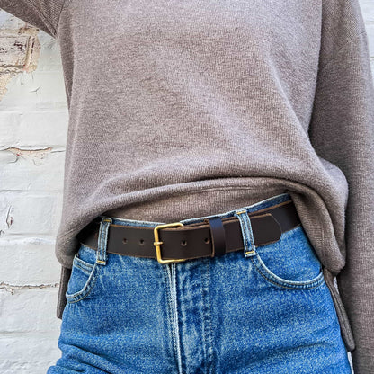 Kyomi- Cognac 100% Premium Leather Belt- Made in Canada