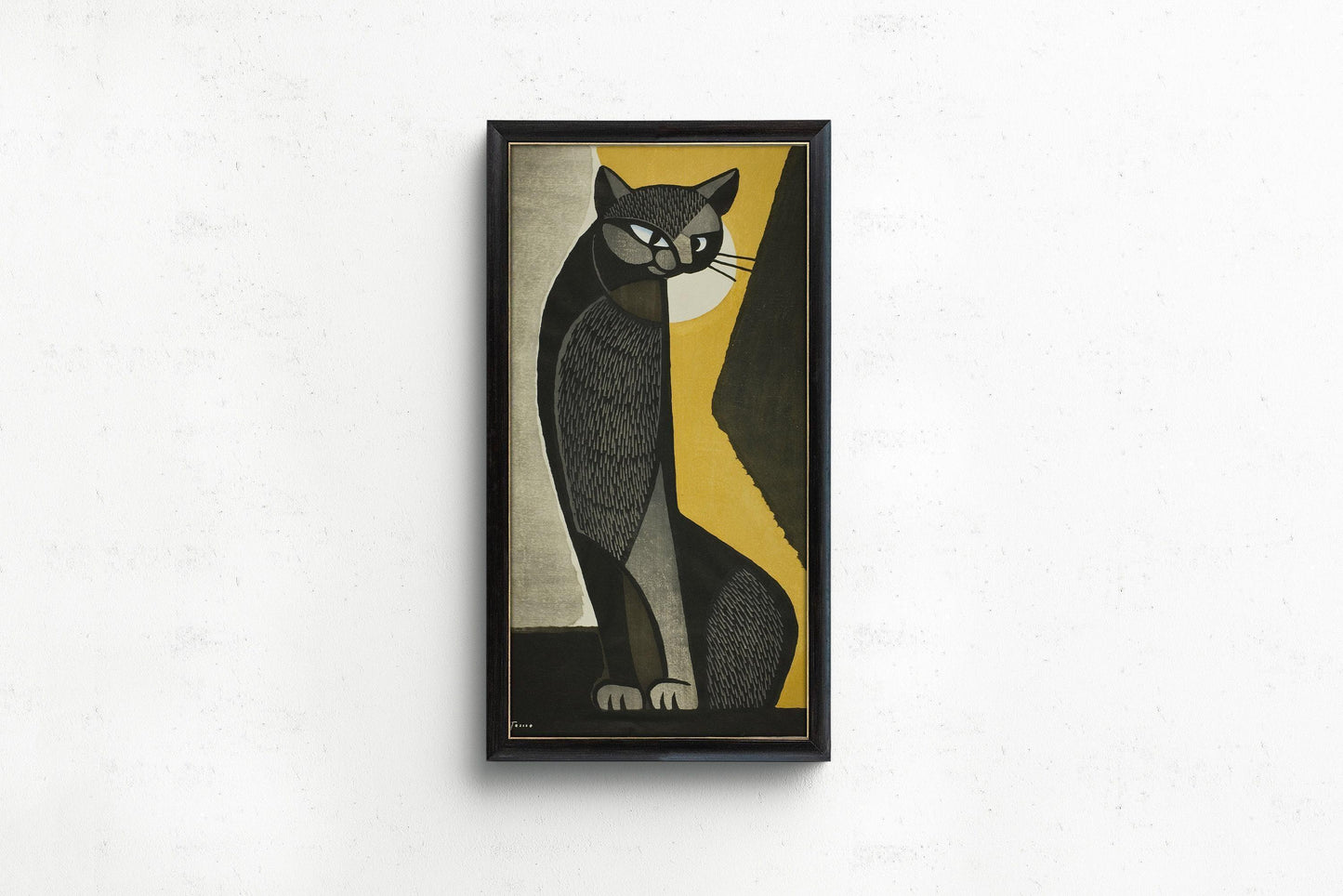 Inagaki Tomoo Black Cat Giclee Print: Vintage Japanese Art (2x1)