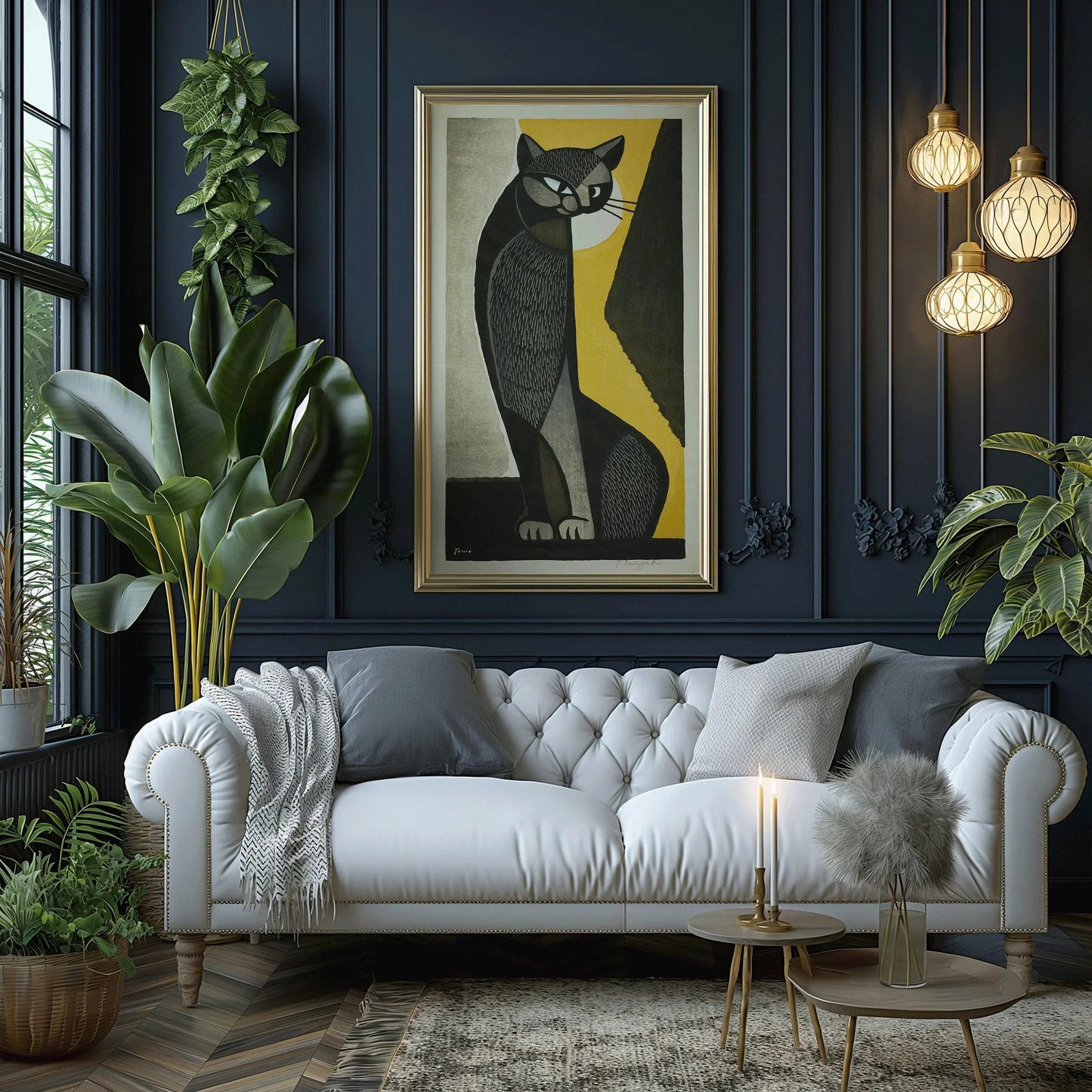 Inagaki Tomoo Black Cat Giclee Print: Vintage Japanese Art (2x1)