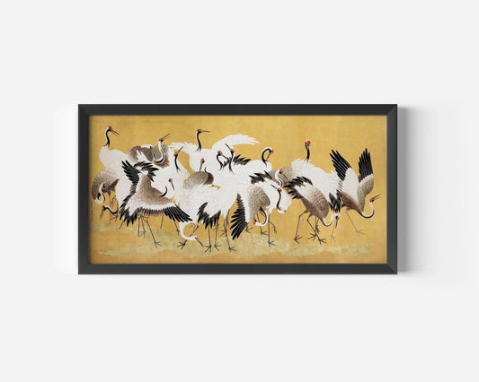 Estampe japonaise panoramique Ishida Yutei : grues