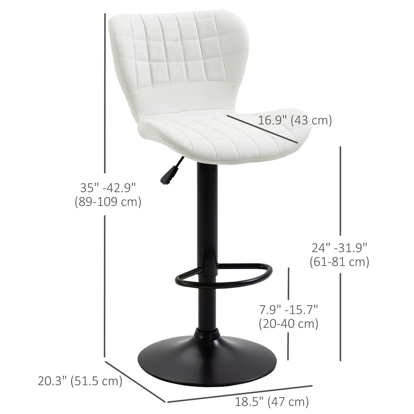 Avion Counter/Barstools with Adjustable Height and Swivel-Set of 2-White