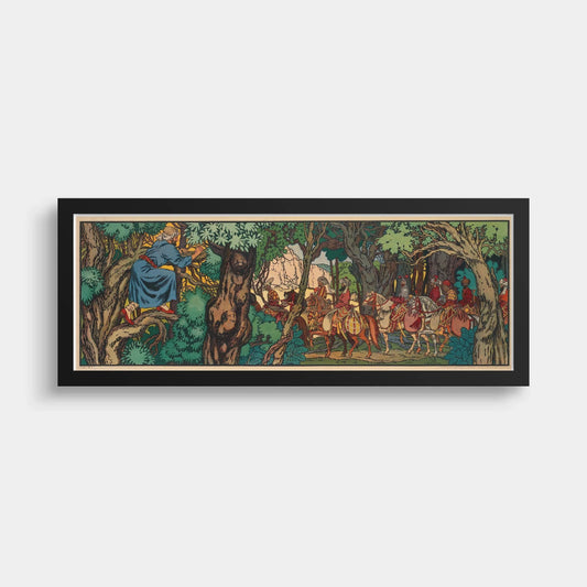 Ivan Bilibin - La Chasse | Une œuvre d'art féerique vintage super large et enchanteresse (disponible encadrée à la main ou non encadrée) 3x1