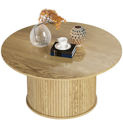 Cedar 31.5" Modern Nordic Style Center Table with Fluted Base-Oak