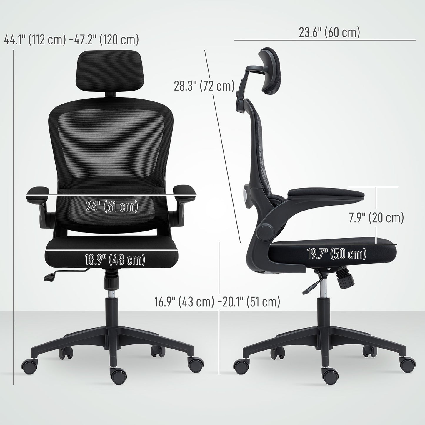 Owen Ergonomic Mesh Office Chair with High Back, Rotatable Headrest, Flip-Up Armrests and Lumbar Support-Black
