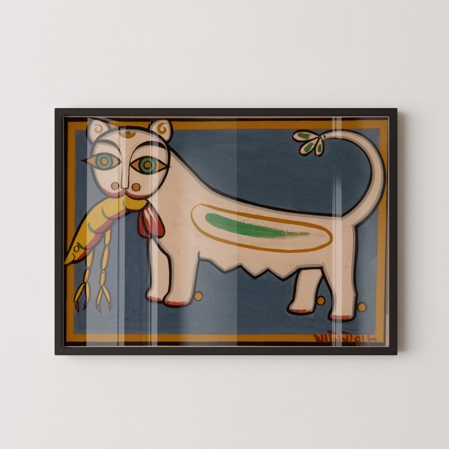 Jamini Roy - Cat and Shrimp | Bengali Art (available handframed or unframed)