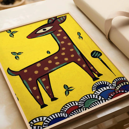 Jamini Roy - Faon (Horinchhana) | Art Bengali (disponible encadré à la main ou non encadré)