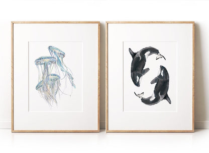 Jellyfish Wall Art | Modern Ocean Watercolor Painting