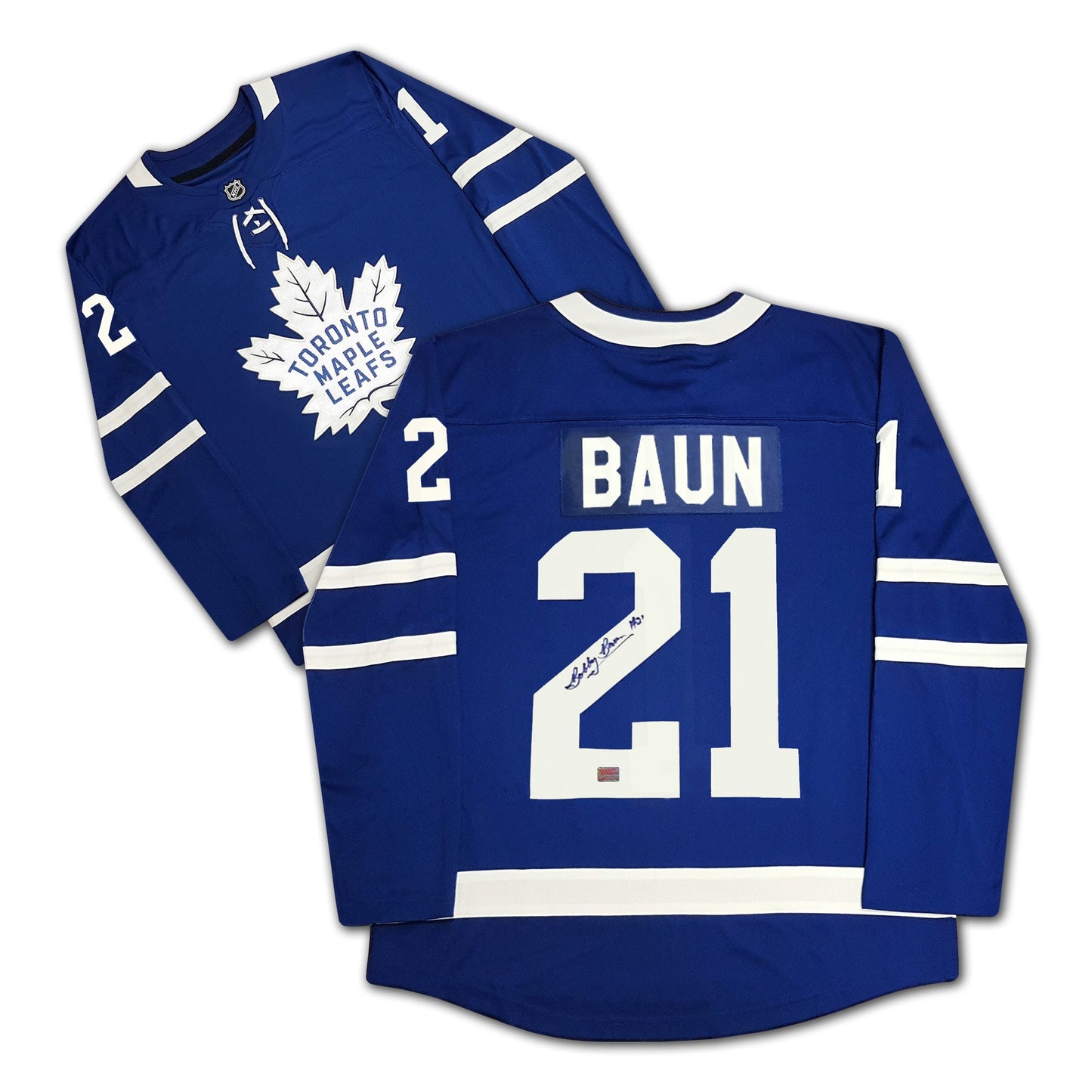 BOBBY BAUN AUTOGRAPHED BLUE TORONTO MAPLE LEAFS JERSEY
