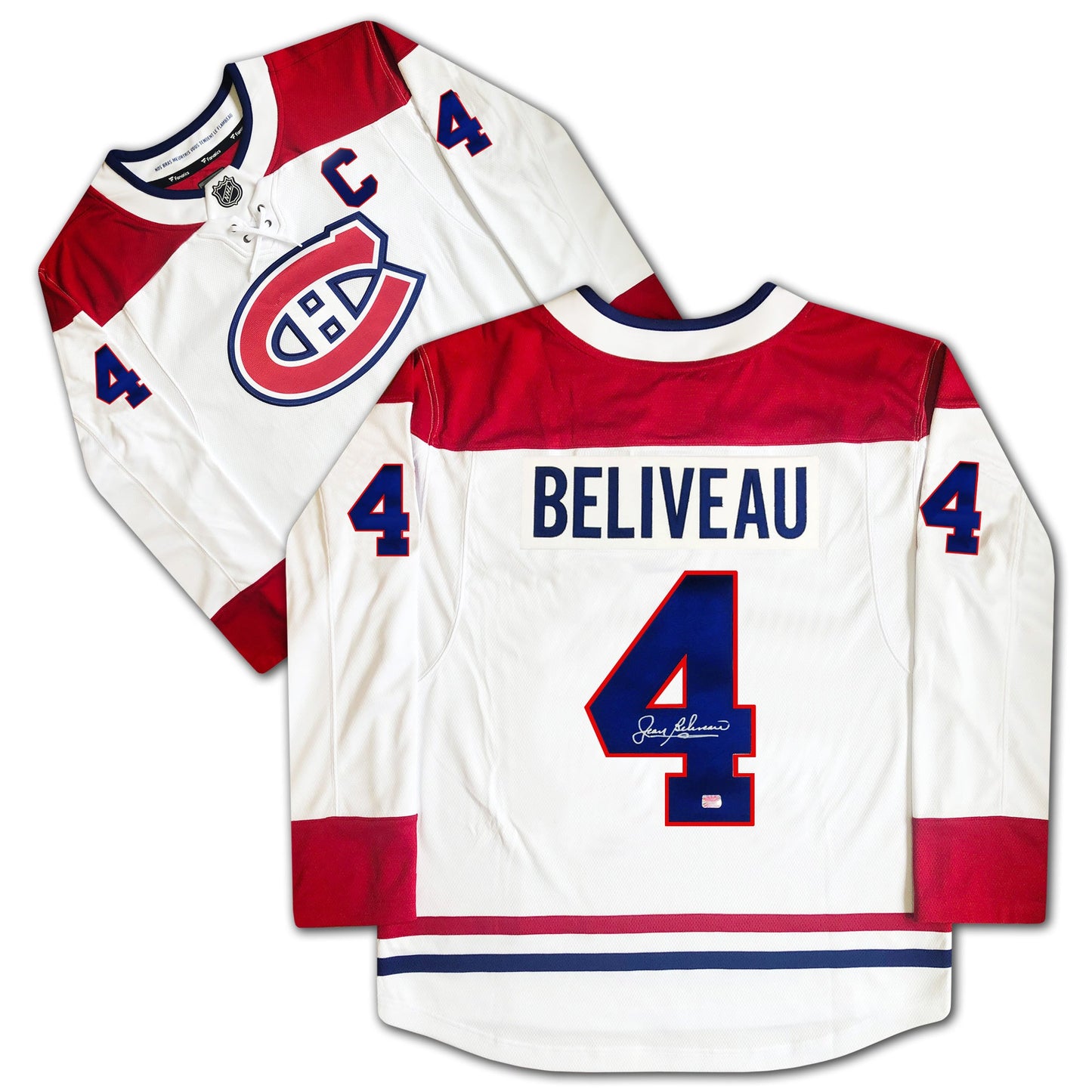 JEAN BELIVEAU AUTOGRAPHED WHITE MONTREAL CANADIENS JERSEY