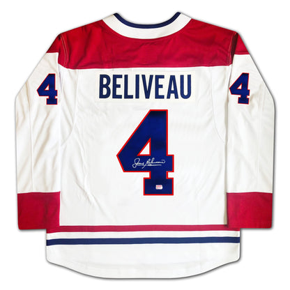 JEAN BELIVEAU AUTOGRAPHED WHITE MONTREAL CANADIENS JERSEY