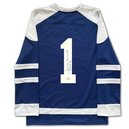 COLLECTOR'S HOCKEY TORONTO – MAILLOT AUTOGRAPHIE PAR JOHNNY BOWER – HAUT BLEU STYLE HOCKEY – TAILLE ADULTE UNISEXE GRANDE