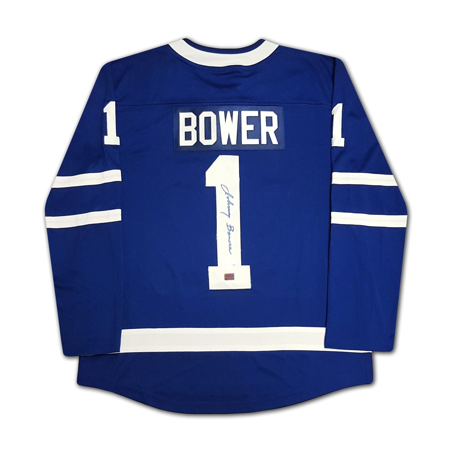JOHNNY BOWER AUTOGRAPHED BLUE TORONTO MAPLE LEAFS JERSEY