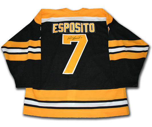 PHIL ESPOSITO AUTOGRAPHED BLACK BOSTON BRUINS JERSEY