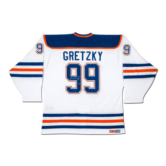 WAYNE GRETZKY AUTOGRAPHED EDMONTON OILERS WHITE JERSEY – UDA COA – THE GREAT ONE SIGNED NHL HOCKEY COLLECTIBLE (SIZE L OR XL)