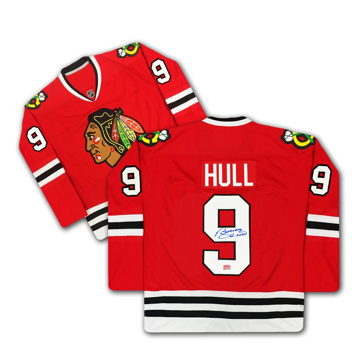 BOBBY HULL AUTOGRAPHED RED CHICAGO BLACKHAWKS JERSEY
