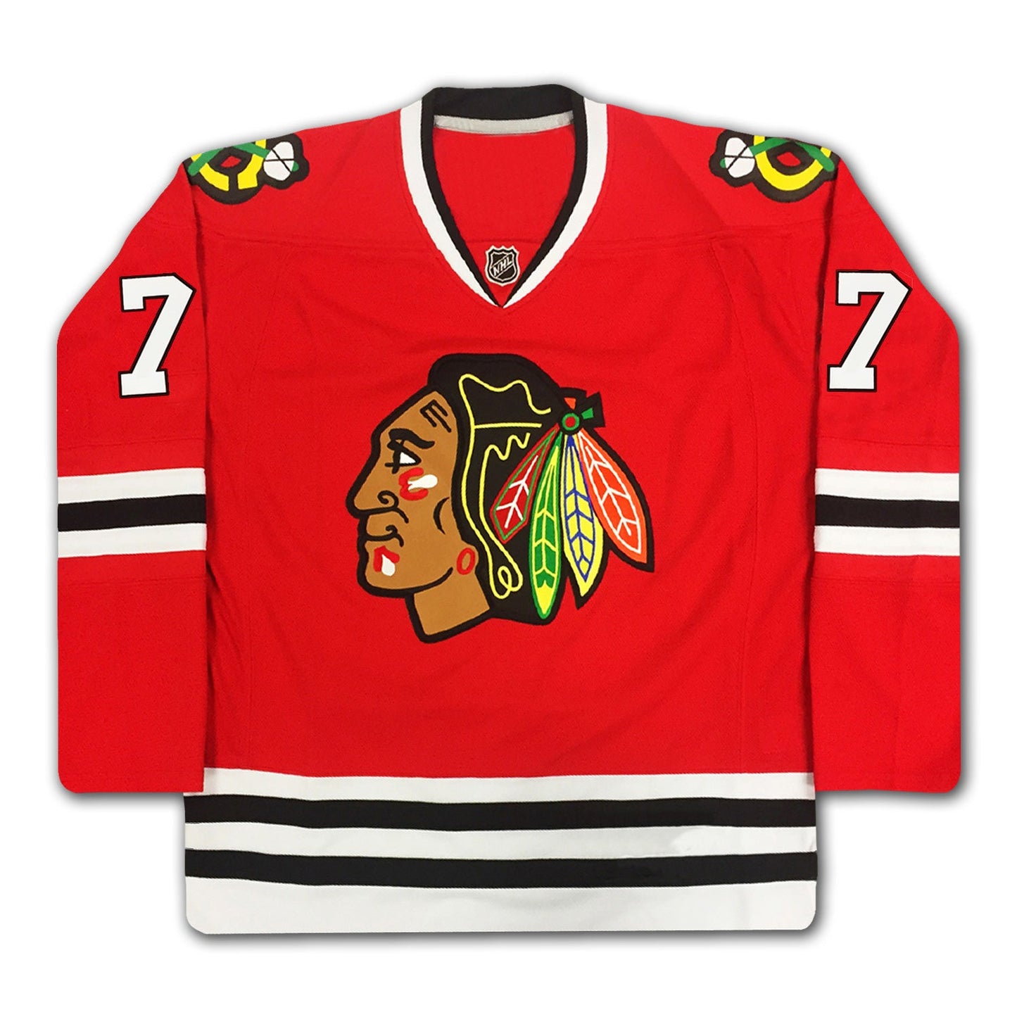 BOBBY HULL NUMBER 7 SIGNED RED CHICAGO BLACKHAWKS JERSEY