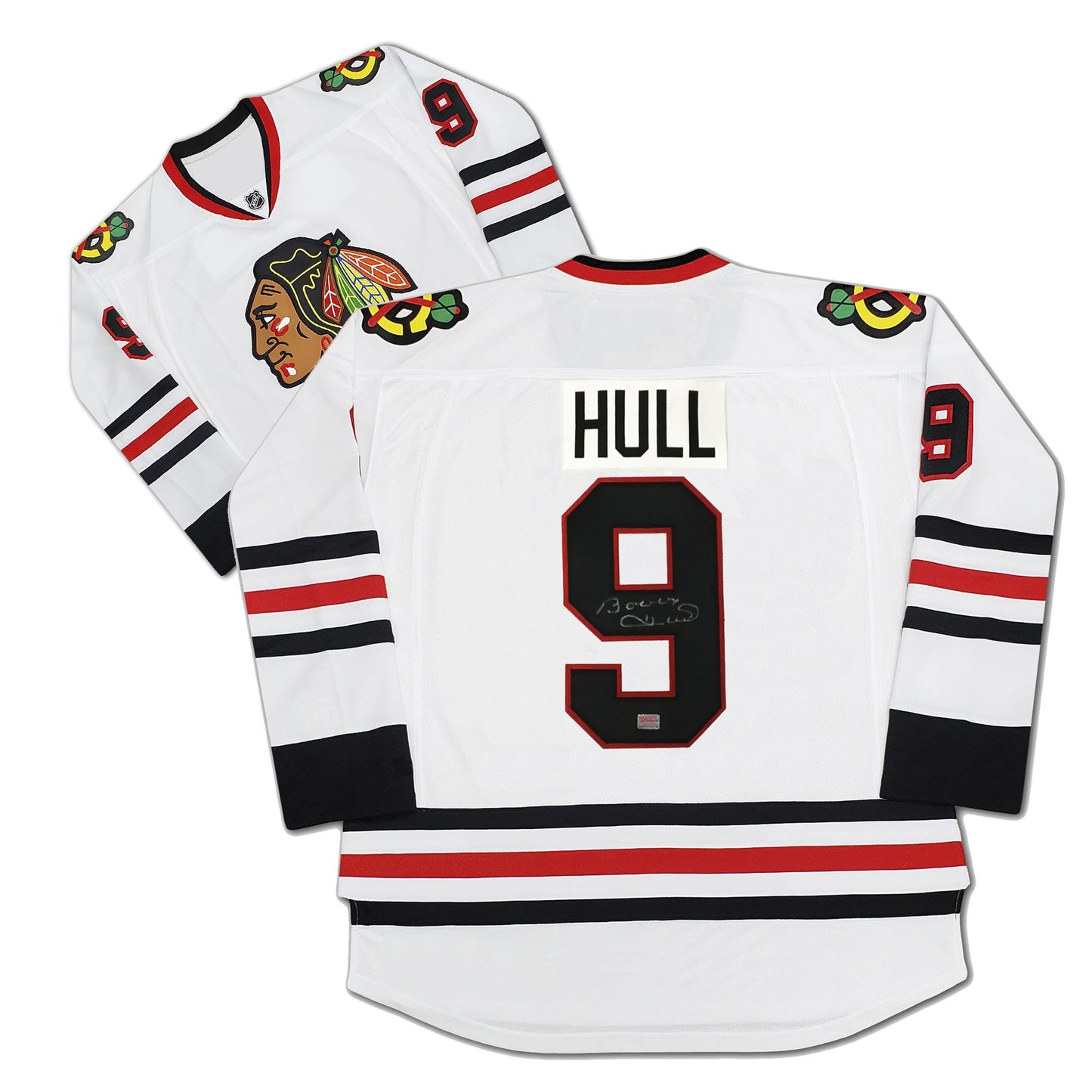 BOBBY HULL AUTOGRAPHED WHITE CHICAGO BLACKHAWKS JERSEY