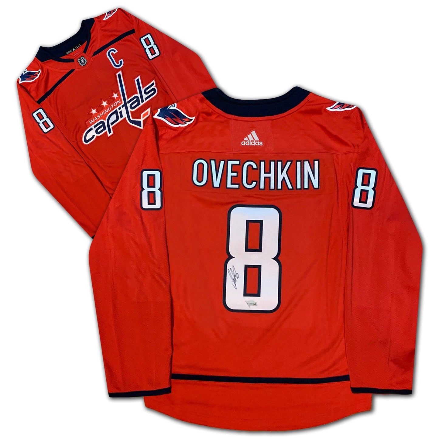 MAILLOT ADIDAS ROUGE DES WASHINGTON CAPITALS AUTOGRAPHÉ PAR ALEXANDER OVECHKIN – OBJET DE COLLECTION OFFICIEL NHL (TAILLE L OU XL)