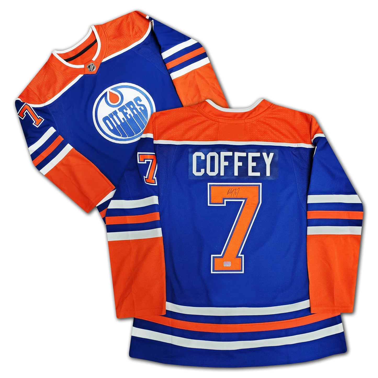 PAUL COFFEY AUTOGRAPHED BLUE EDMONTON OILERS JERSEY