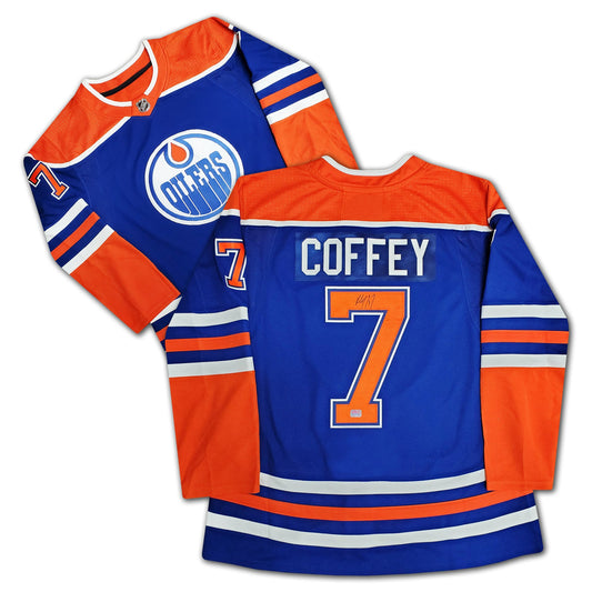 PAUL COFFEY AUTOGRAPHED BLUE EDMONTON OILERS JERSEY