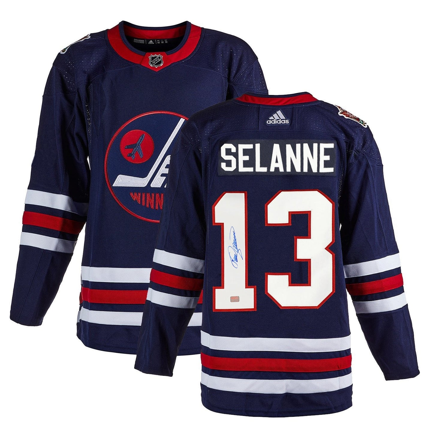 TEEMU SELANNE AUTOGRAPHED WINNIPEG JETS HERITAGE CLASSIC JERSEY