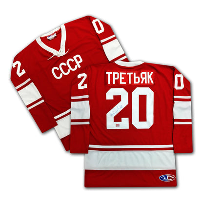 VLADISLAV TRETIAK RUSSIAN AUTOGRAPHED RED CCCP JERSEY