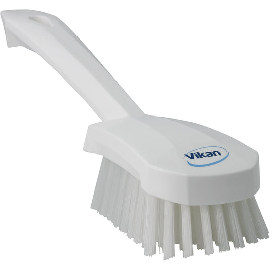 Brosse à baratte à manche court, soies dures, 25 cm de long, blanche