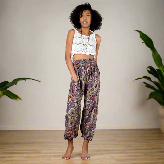Pantalon Bali à Imprimé Cachemire Violet
