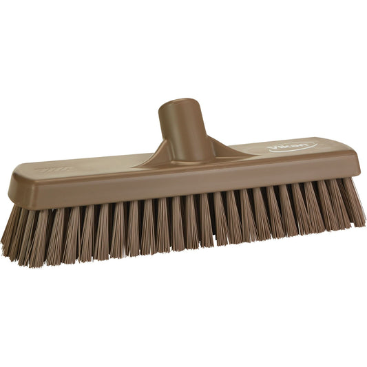 Deck & Wall Scrub Broom, Stiff Bristles, 12", Polyester, Brown