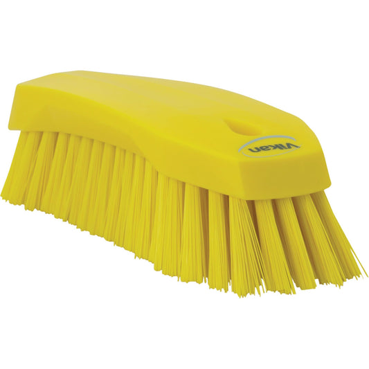 Grande brosse à main coudée, poils raides, 20 cm de long, jaune