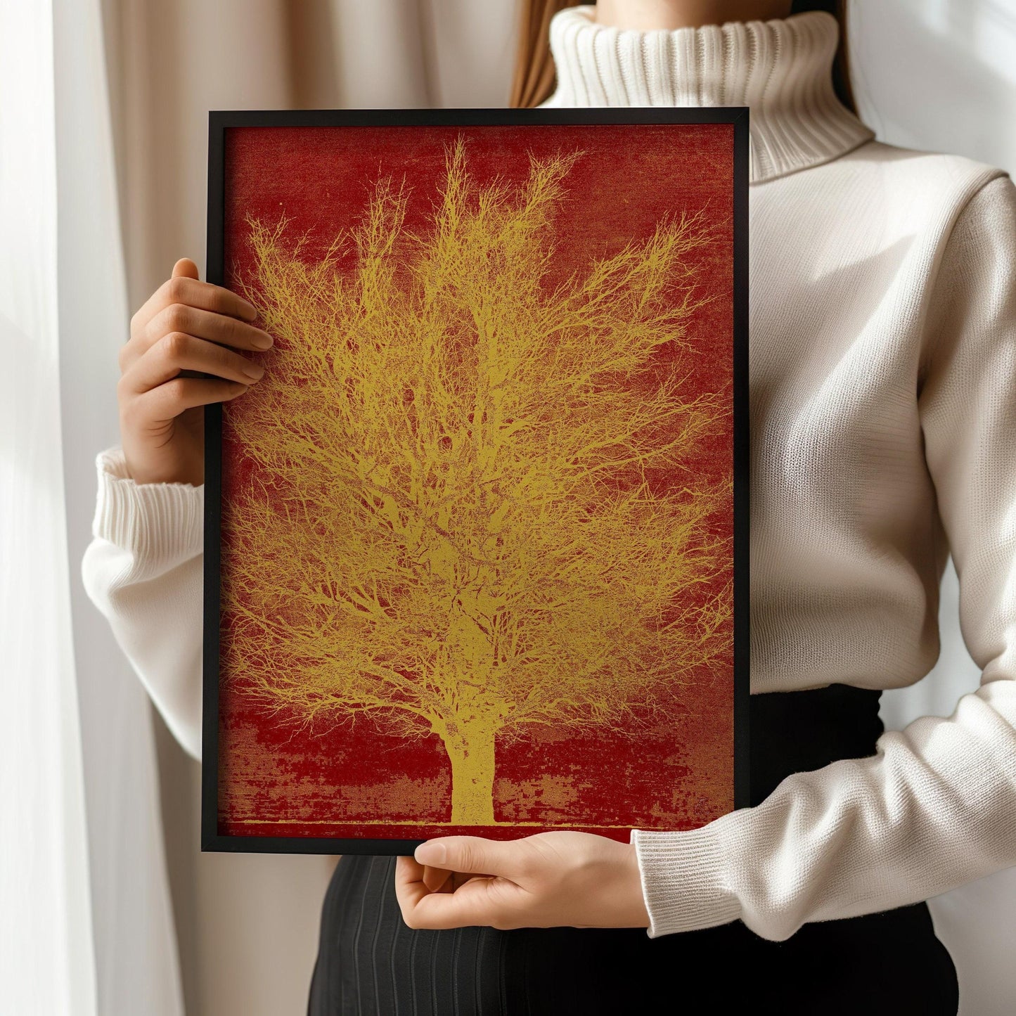 Joichi Hoshi Gold Tree Print: Vintage Japanese Woodblock Art
