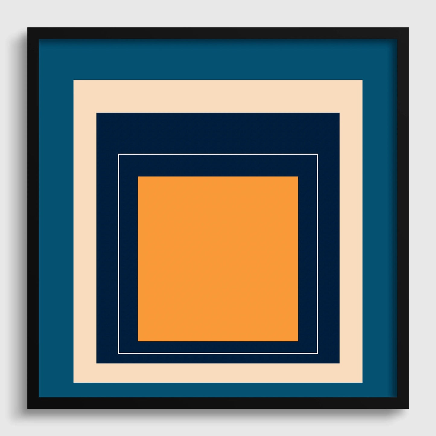 Josef Albers Inspired 'Metro' Giclee Print: Mid-Century Modern Art, Blue & Orange Homage to the Square