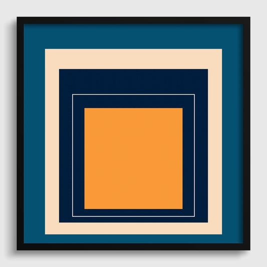 Impression Giclée « Métro » inspirée de Josef Albers : Art moderne du milieu du siècle, hommage au carré bleu et orange