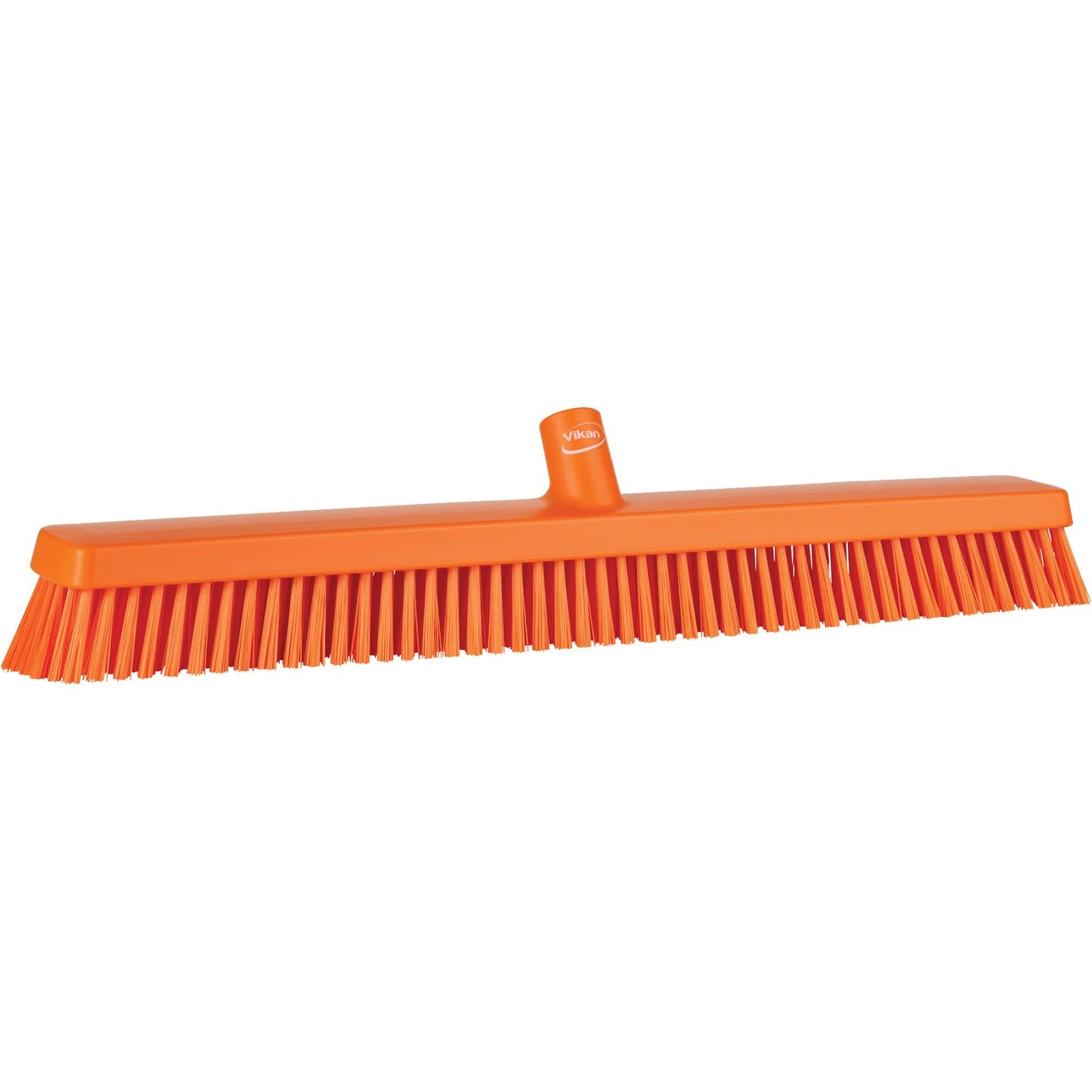 Heavy-Duty Push Broom, Fine/Stiff Bristles, 24", Orange