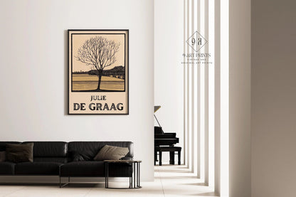 Julie de Graag - Fleur nue | Dessin vintage beige (disponible encadré prêt à accrocher ou sans cadre)