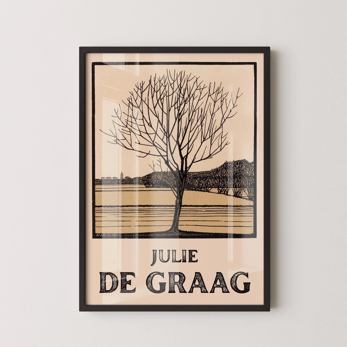 Julie de Graag - Fleur nue | Dessin vintage beige (disponible encadré prêt à accrocher ou sans cadre)