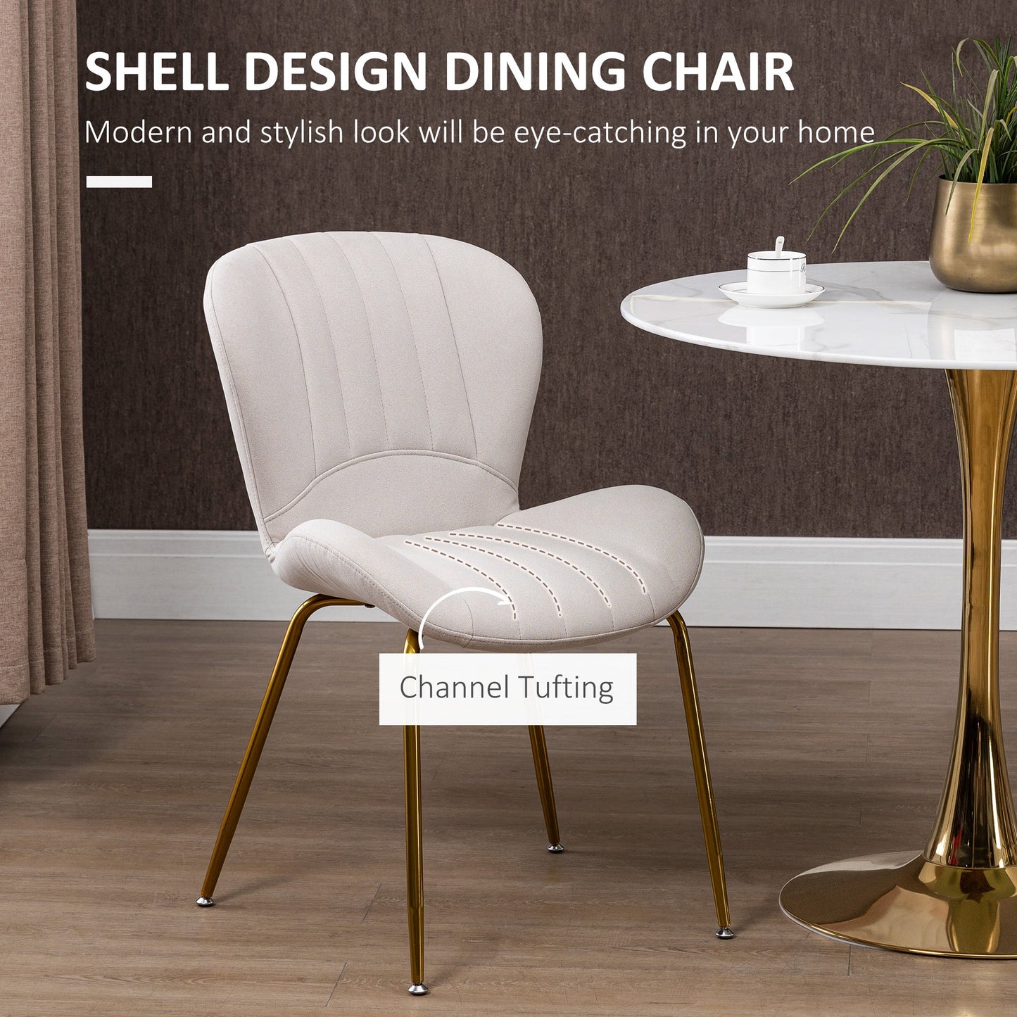 Lux Modern Dining Chairs with Cushioned Backrest-Set of 2-Cream White