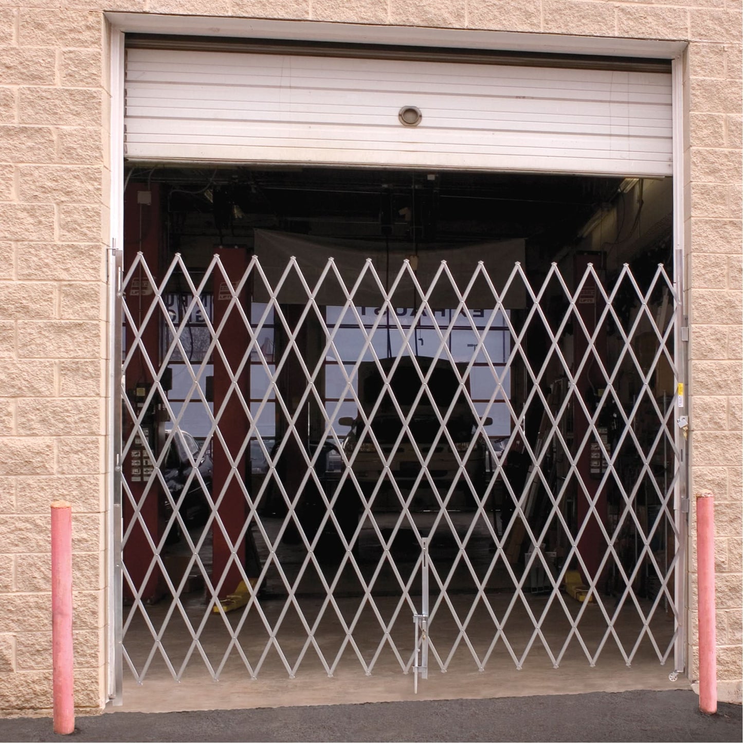 Galvanized Folding Security Gates, Fixed Single Folding, 7' L x 8' H Expanded