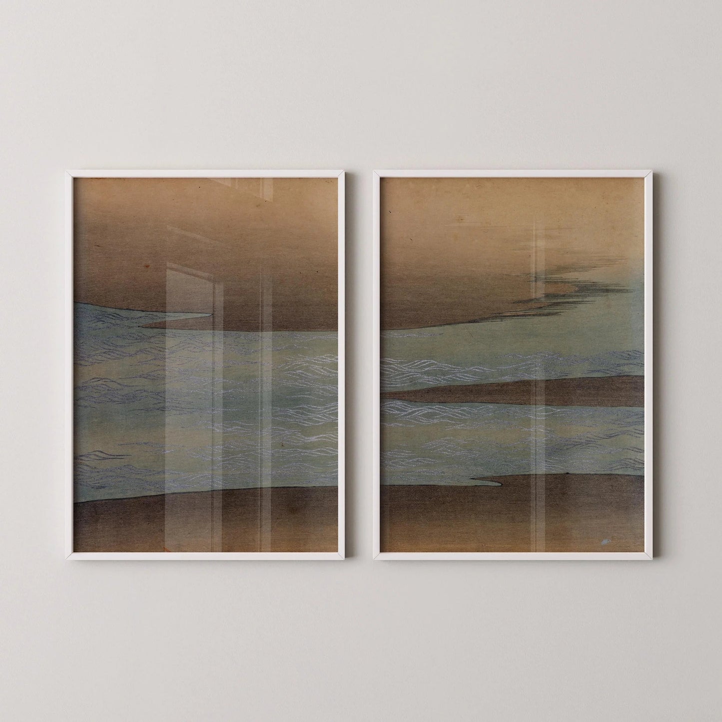 Kamisaka Sekka Small Waves Print: Vintage Japanese Woodblock Art Duo