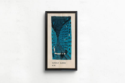Karl Wiener "Dunkle Gasse" Art Print: Vintage Framed Vertical Alleyway (2x1)