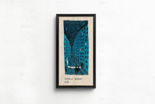 Karl Wiener "Dunkle Gasse" Art Print: Vintage Framed Vertical Alleyway (2x1)