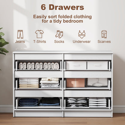 River 6 Drawer Dresser for Bedroom, Living Room or Hallway-White