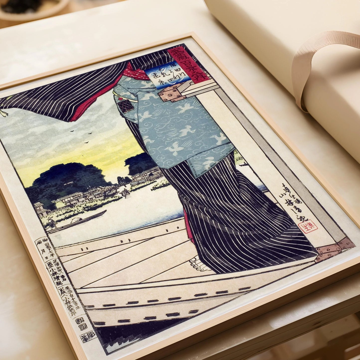 Kiyochika Japanese Woodblock Print: Sumida River Vintage Art