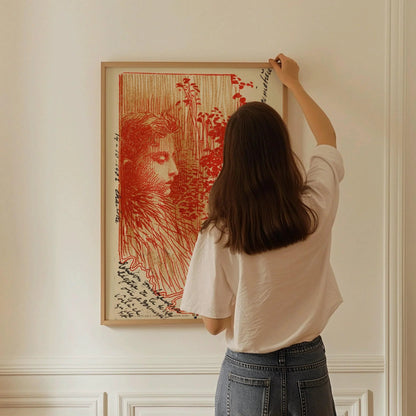 Koloman Moser - Croquis de carte postale | Célèbre affiche d'exposition vintage en rouge (disponible encadrée à la main ou sans cadre)