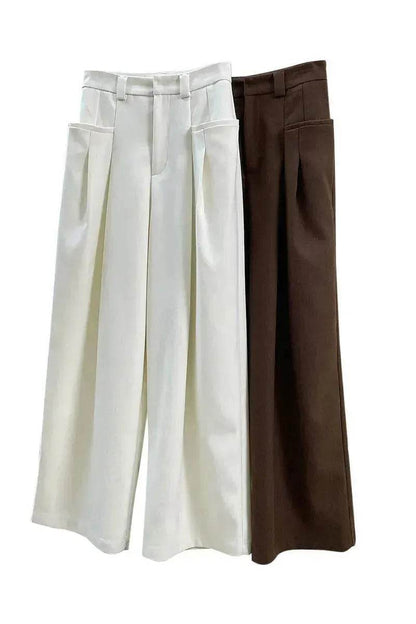 Korean Style Double Pleated Design Loose Casual Trousers Women