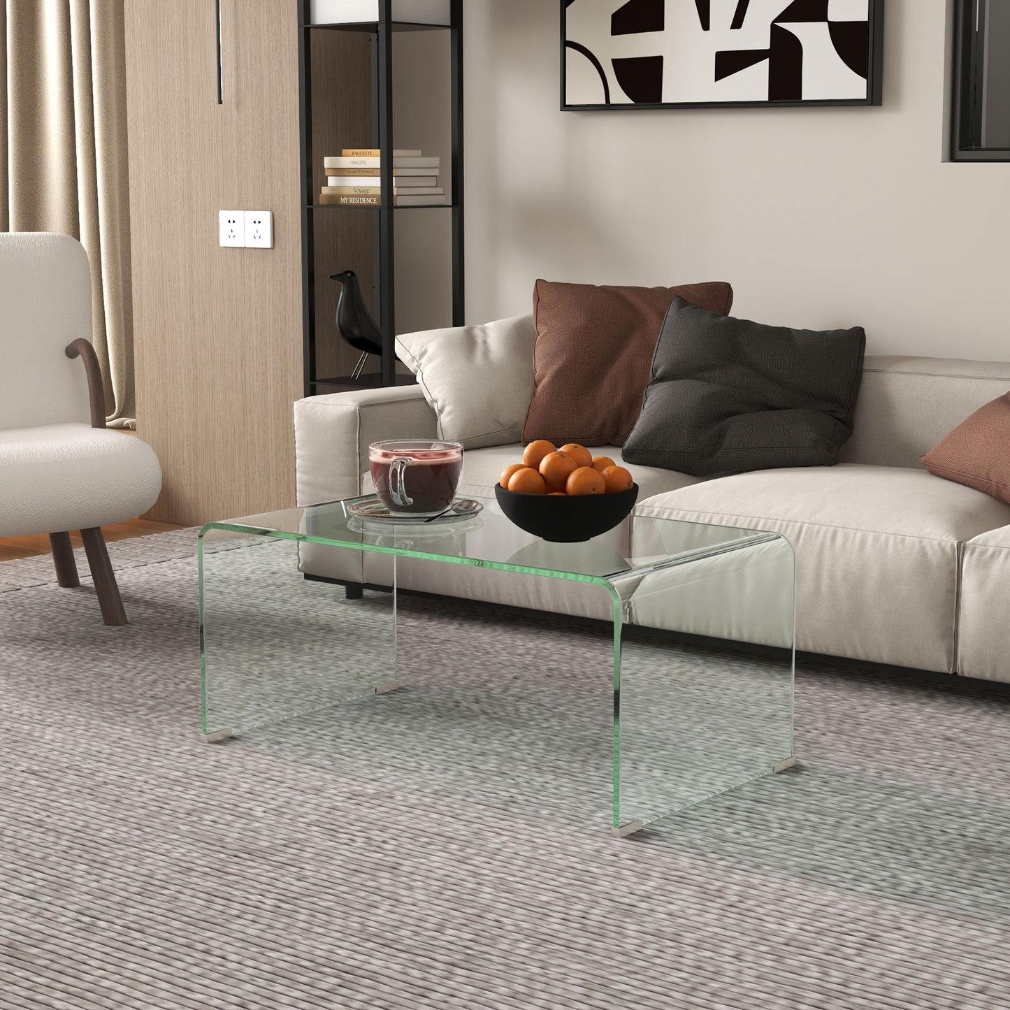 Sage Modern Glass Coffee Table with Safe Rounded Edges